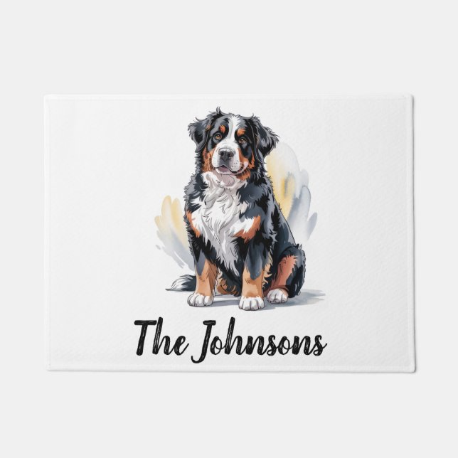 Personalized Trendy  Bernese Mountain Dog  Doormat (Front)