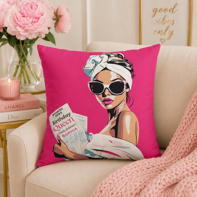 Personalized Trendy Birthday Queen Throw Pillow (Creator Uploaded)