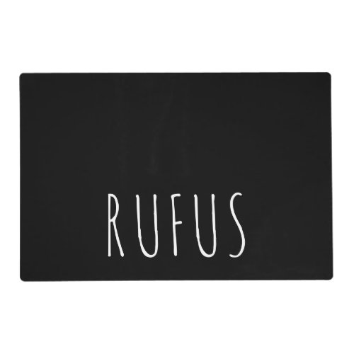 Personalized Trendy Black White Skinny Font Dog Placemat