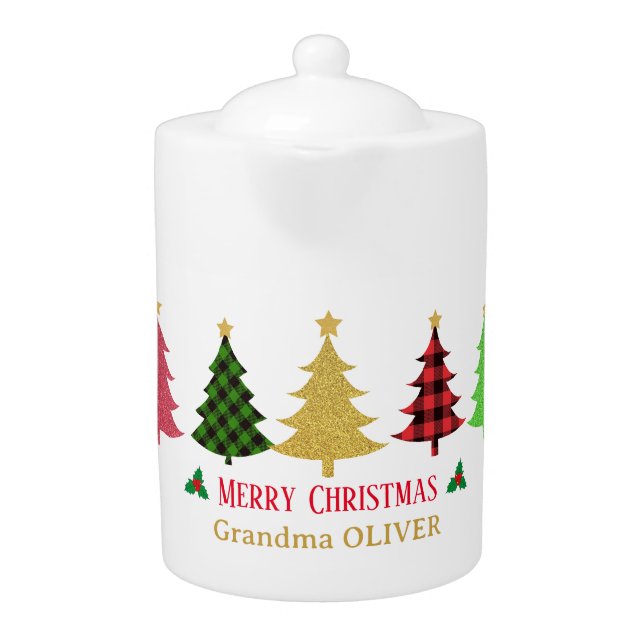 Personalized Trendy Colorful Christmas Trees  Teapot (Front)