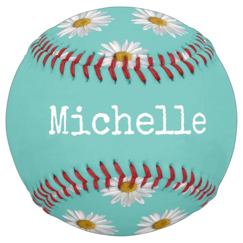 Personalized Trendy Daisy Teal Softball