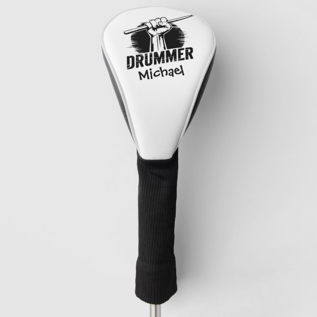 Personalized Trendy Drummer Fist With Drumsticks   Golf Head Cover (Front)