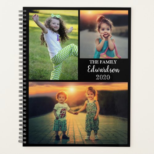 Personalized trendy family photo collage black planner