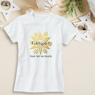 Personalized Trendy Gold Foil Star Festive Holiday T-Shirt