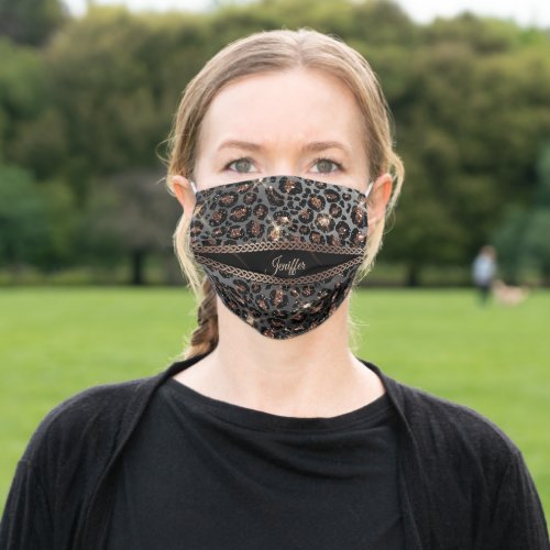 Personalized Trendy Leopard Black Gold Glitter     Adult Cloth Face Mask