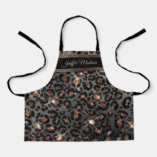 Personalized Trendy Leopard Black Gold Glitter     Apron