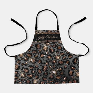 Personalized Trendy Leopard Black Gold Glitter Apron