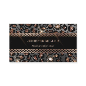Personalized Trendy Leopard Black Gold Glitter     Business Card