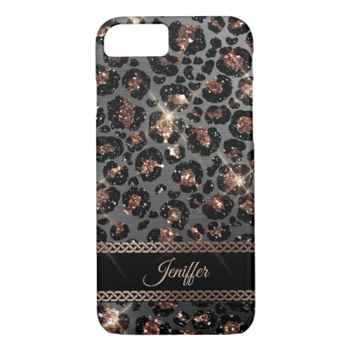 Personalized Trendy Leopard Black Gold Glitter     iPhone 87 Case