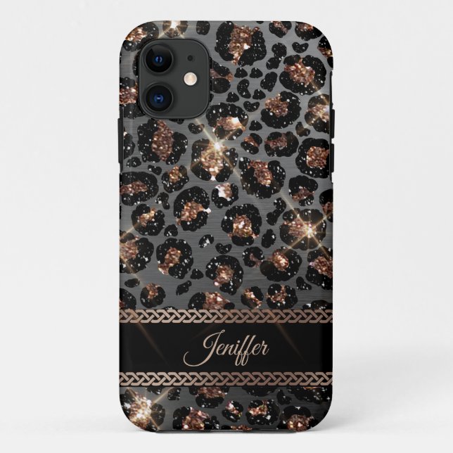 Personalized Trendy Leopard Black Gold Glitter     Case-Mate iPhone Case (Back)