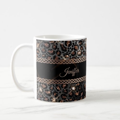 Personalized Trendy Leopard Black Gold Glitter     Coffee Mug