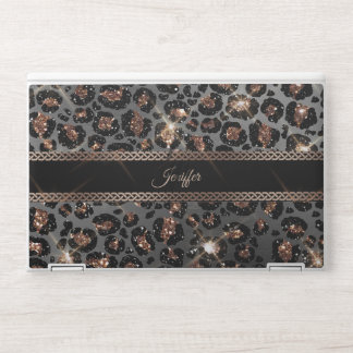 Personalized Trendy Leopard Black Gold Glitter HP Laptop Skin