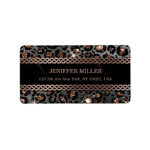 Personalized Trendy Leopard Black Gold Glitter     Label