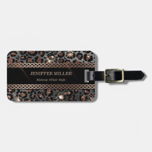 Personalized Trendy Leopard Black Gold Glitter Luggage Tag