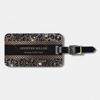 Personalized Trendy Leopard Black Gold Glitter Luggage Tag