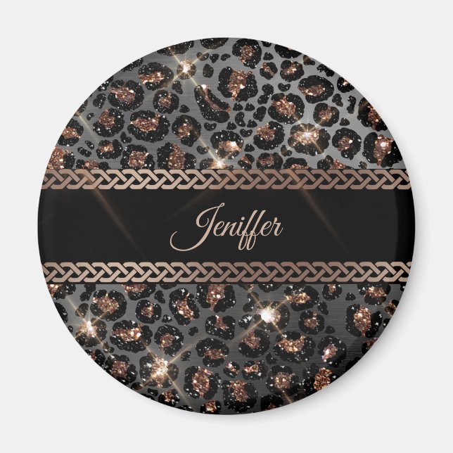 Personalized Trendy Leopard Black Gold Glitter     Magnet (Front)