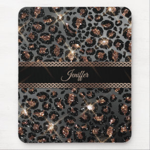 Personalized Trendy Leopard Black Gold Glitter     Mouse Pad