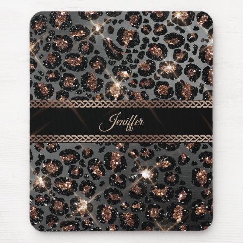 Personalized Trendy Leopard Black Gold Glitter     Mouse Pad