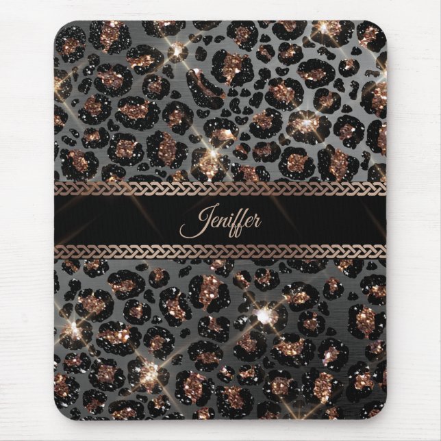 Personalized Trendy Leopard Black Gold Glitter     Mouse Pad (Front)