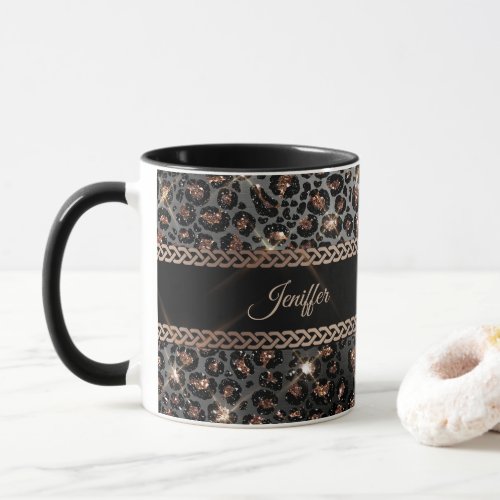 Personalized Trendy Leopard Black Gold Glitter     Mug