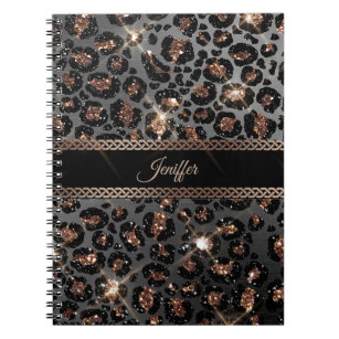 Personalized Trendy Leopard Black Gold Glitter     Notebook