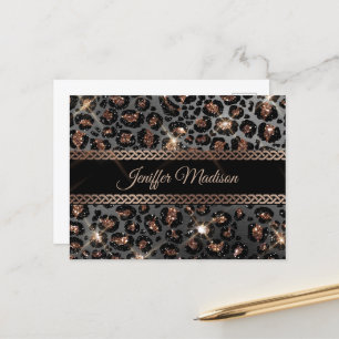 Personalized Trendy Leopard Black Gold Glitter Postcard