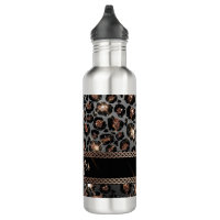 Black and Gold Cheetah Water Bottle