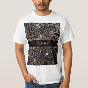 Personalized Trendy Leopard Black Gold Glitter     T-Shirt