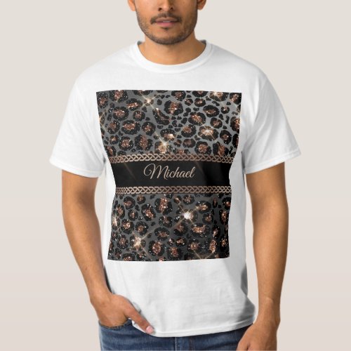 Personalized Trendy Leopard Black Gold Glitter     T_Shirt