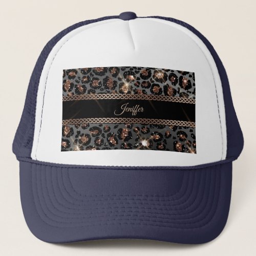 Personalized Trendy Leopard Black Gold Glitter     Trucker Hat