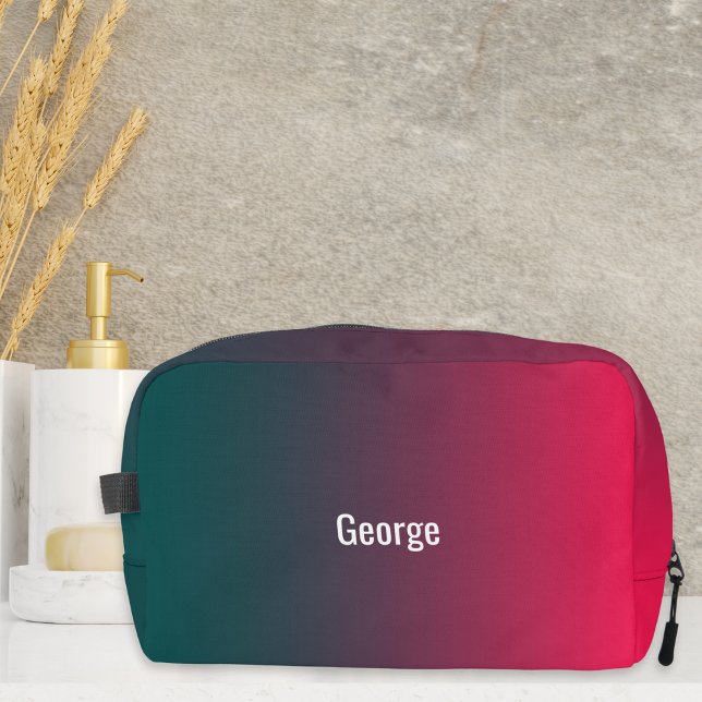 Personalized Trendy Modern Dark Red Green Ombre  Dopp Kit (A stylish personalized dopp kit toiletry bag with a dark green and red ombre design)