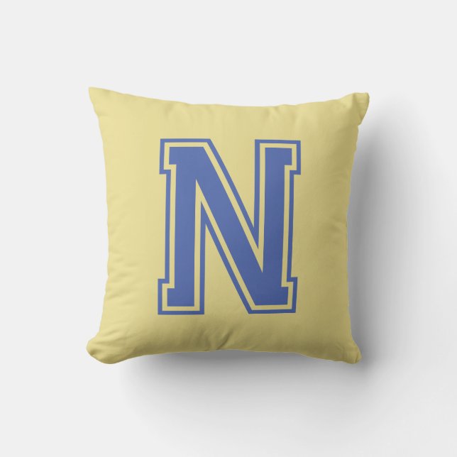 Personalized Trendy Monogram Blue Yellow  Throw Pillow (Front)