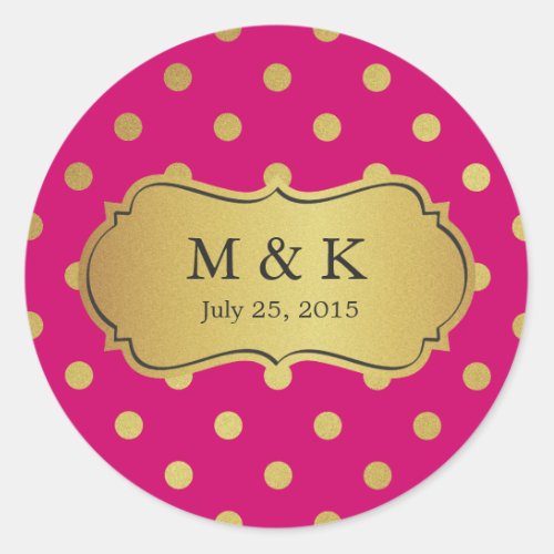 Personalized Trendy Pink Gold Polka Dots Classic Round Sticker