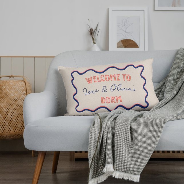 Personalized Trendy Pink Hand Drawn Dorm Roommates Accent Pillow (Accent your dorm with this trendy, custom roommate pillow!)