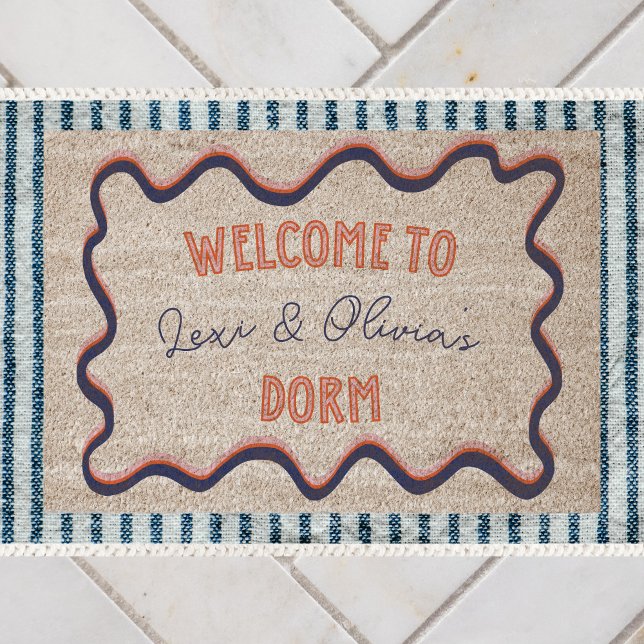 Personalized Trendy Pink Hand Drawn Dorm Roommates Fiber Doormat (Personalized Trendy Pink Door Mat - perfect for any college dorm or apartment!)