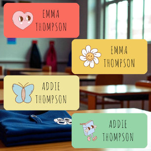Personalized Trendy Retro Groovy School Clothing Kids' Labels