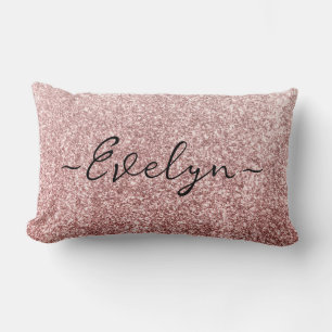 Personalized trendy rose gold glitter lumbar pillow
