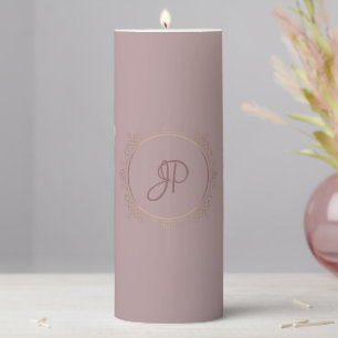 Personalized Trendy Rose Gold Monogram Elegant Pillar Candle