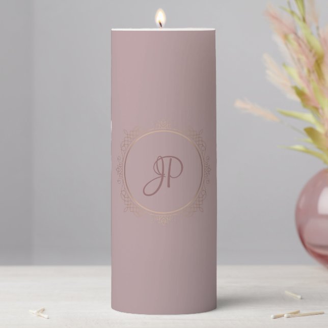 Personalized Trendy Rose Gold Monogram Elegant Pillar Candle (In Situ)