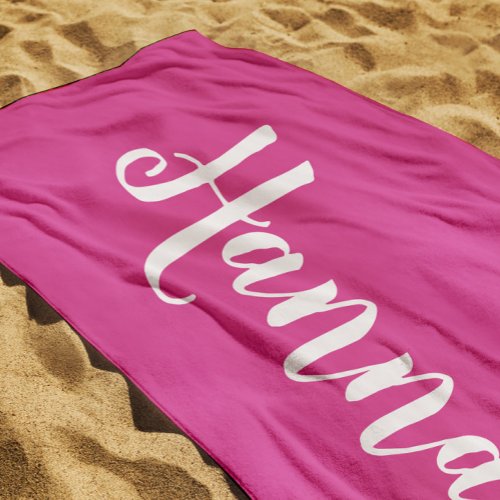 Personalized Trendy Script Custom Name Cool Fun Beach Towel