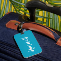 Stylish Name Personalized Teal Bag Tag