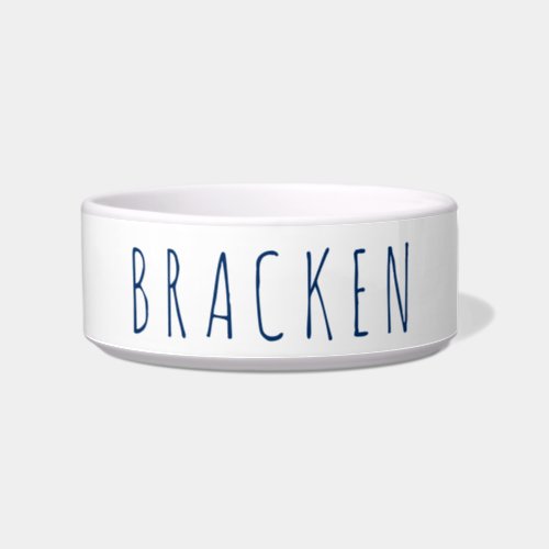 Personalized Trendy White and Blue Skinny Font Dog Bowl