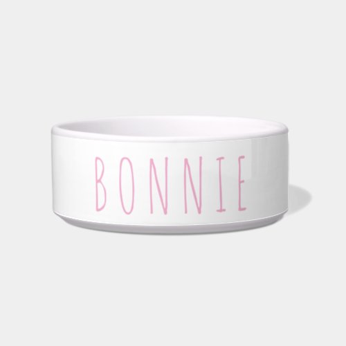 Personalized Trendy White and Pink Skinny Font Dog Bowl