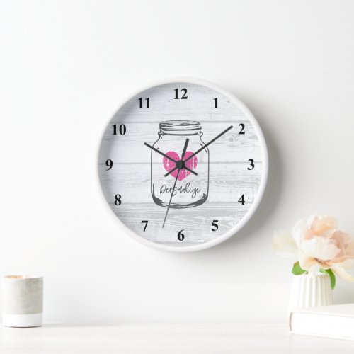 Personalized trendy white wood kitchen wall clock