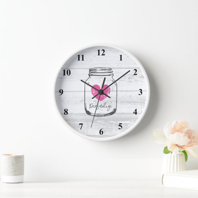 Personalized trendy white wood kitchen wall clock (Home)
