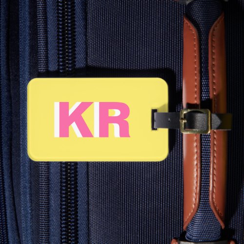 Personalized Trendy Yellow Pink Shadow Monogram Luggage Tag