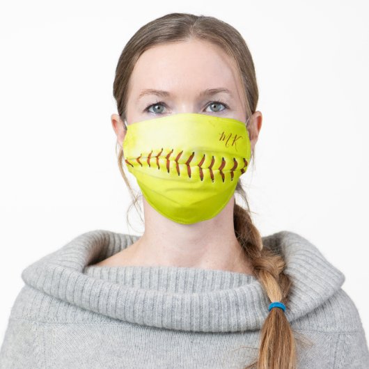 Personalized Trendy Yellow Softball Adult Cloth Face Mask (Worn)