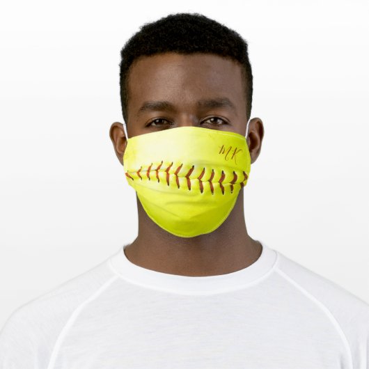 Personalized Trendy Yellow Softball Adult Cloth Face Mask (Worn)
