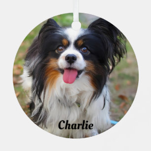 Personalized Tri Color Papillon Puppy Dog Metal Ornament