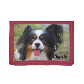 Personalized Tri Color Papillon Puppy Dog Tri-fold Wallet